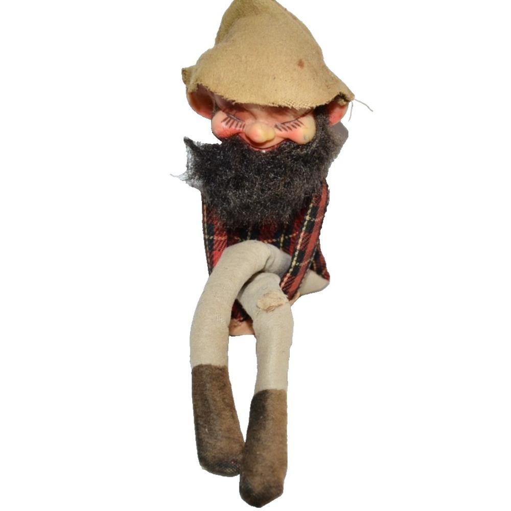 Vtg Hillbilly Hobo Knee Hugger Pixie Elf Shelf Sitter Ornament FLAWS 12"